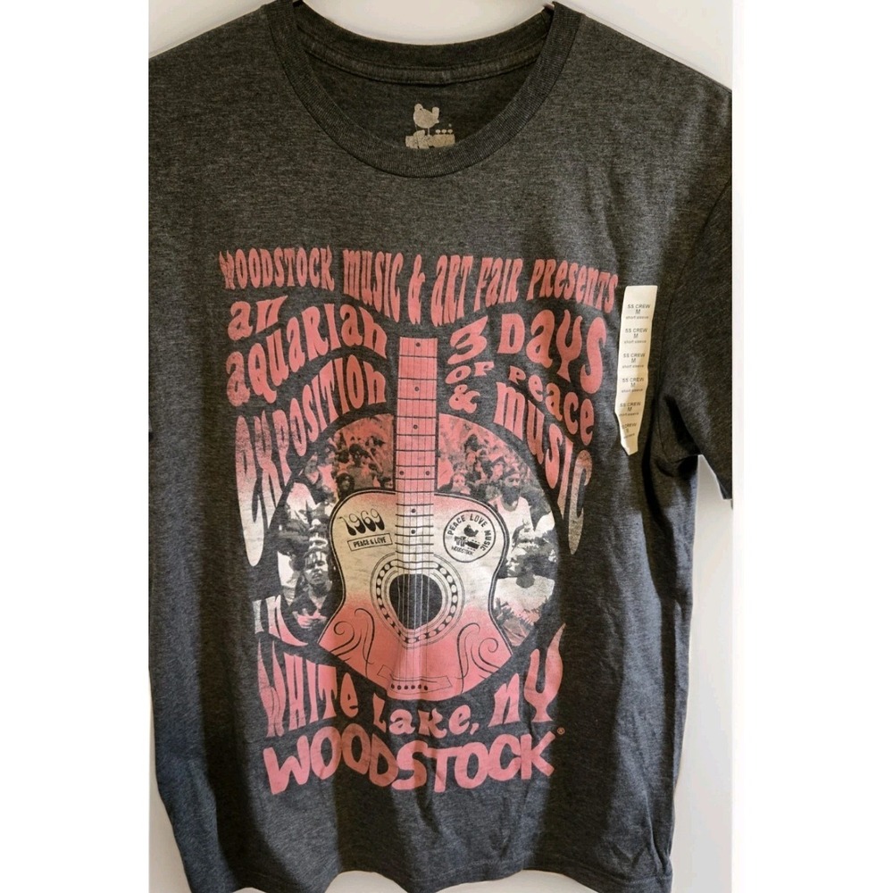 Woodstock 1969 Music Festival T Shirt Medium Dark Heather NWT Guitar Graphic